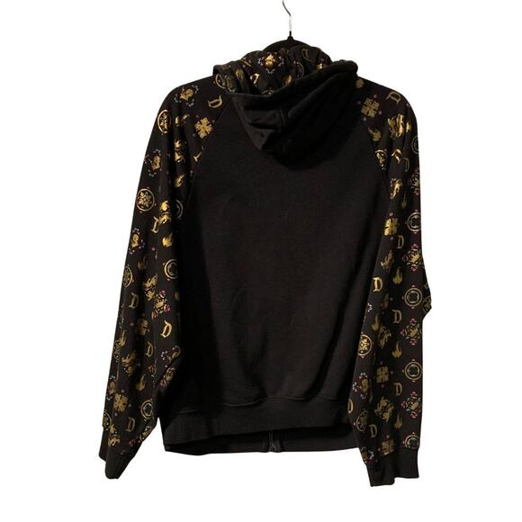 Disney Gold Foil Print Hoodie Adults Size L Black Full Zip Raglan Sleeves Unisex - Picture 2 of 6